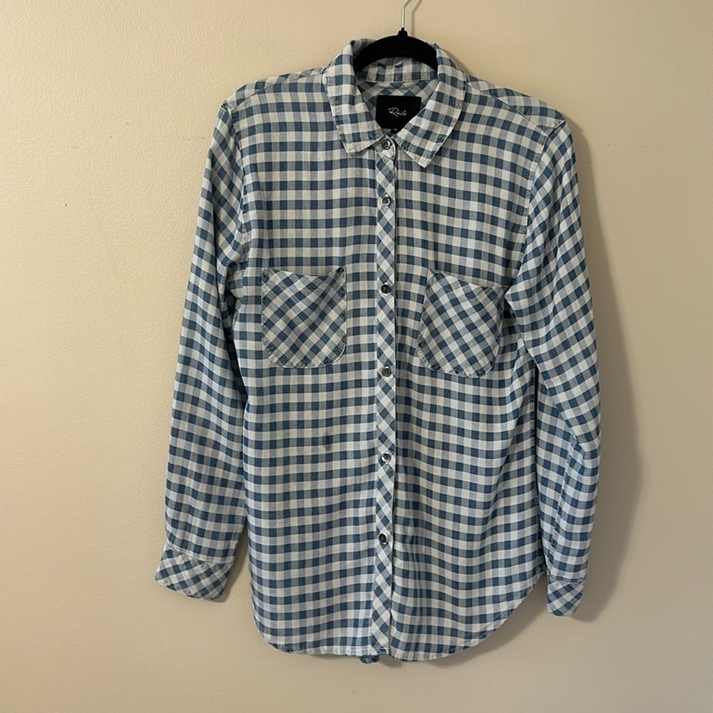 Rails Womens Carter Button Down Shirt Blue Mini Check Sz Medium Coastal Cowgirl